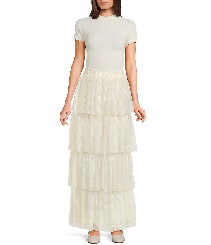 C&V Chelsea & Violet Multi-Layer Ruffle Maxi Skirt