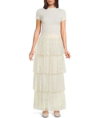 C&V Chelsea & Violet Multi-Layer Ruffle Maxi Skirt