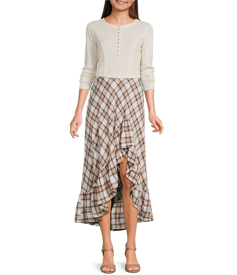 C&V Chelsea & Violet Plaid Asymmetric Ruffle Skirt