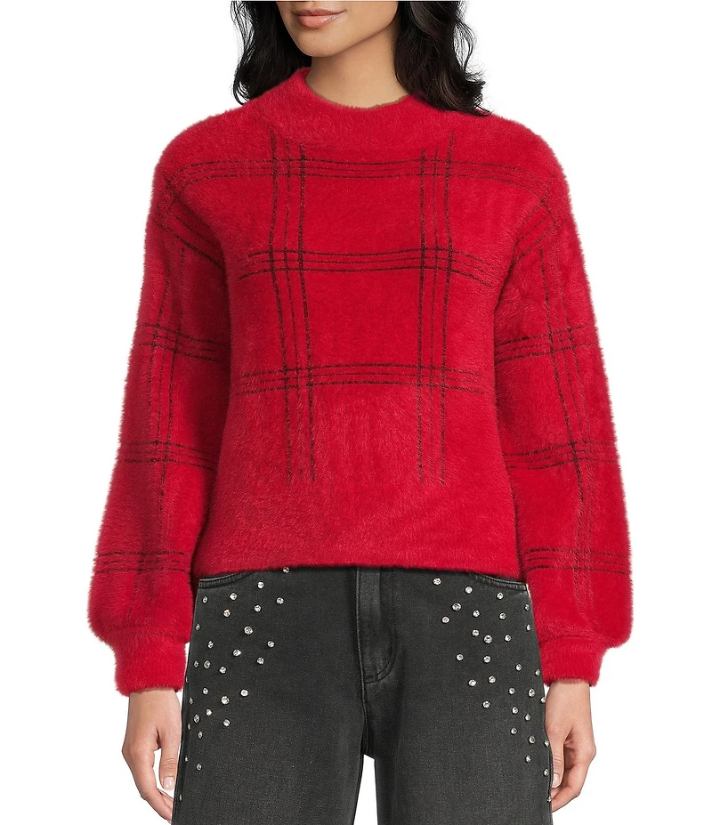 C&V Chelsea & Violet Plaid Eyelash Sweater