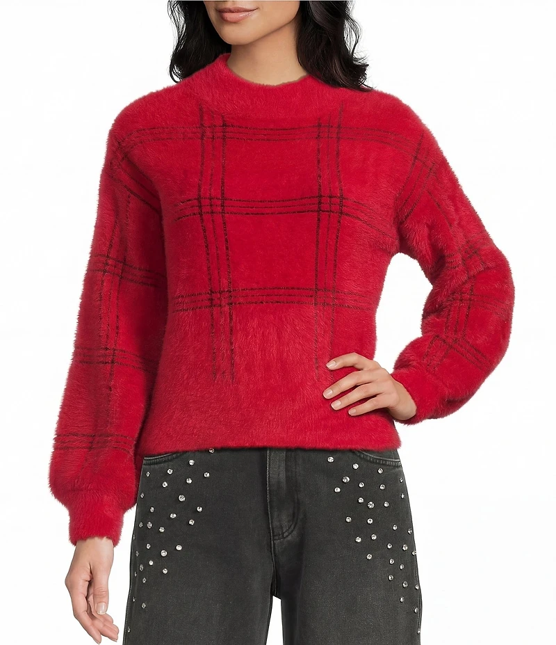 C&V Chelsea & Violet Plaid Eyelash Sweater