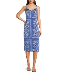 C&V Chelsea & Violet Printed V-Neck Sleeveless Midi Slip Dress