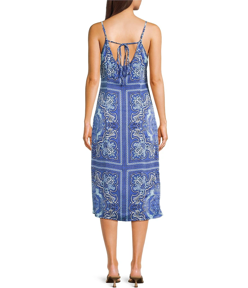 C&V Chelsea & Violet Printed V-Neck Sleeveless Midi Slip Dress