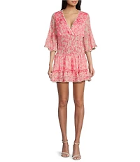 C&V Chelsea & Violet Printed Smocked Waist Mini Dress