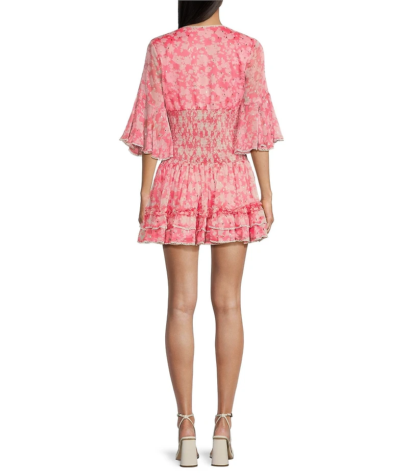 C&V Chelsea & Violet Printed Smocked Waist Mini Dress