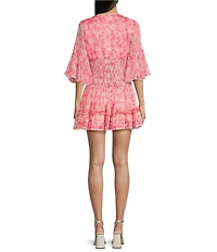 C&V Chelsea & Violet Printed Smocked Waist Mini Dress