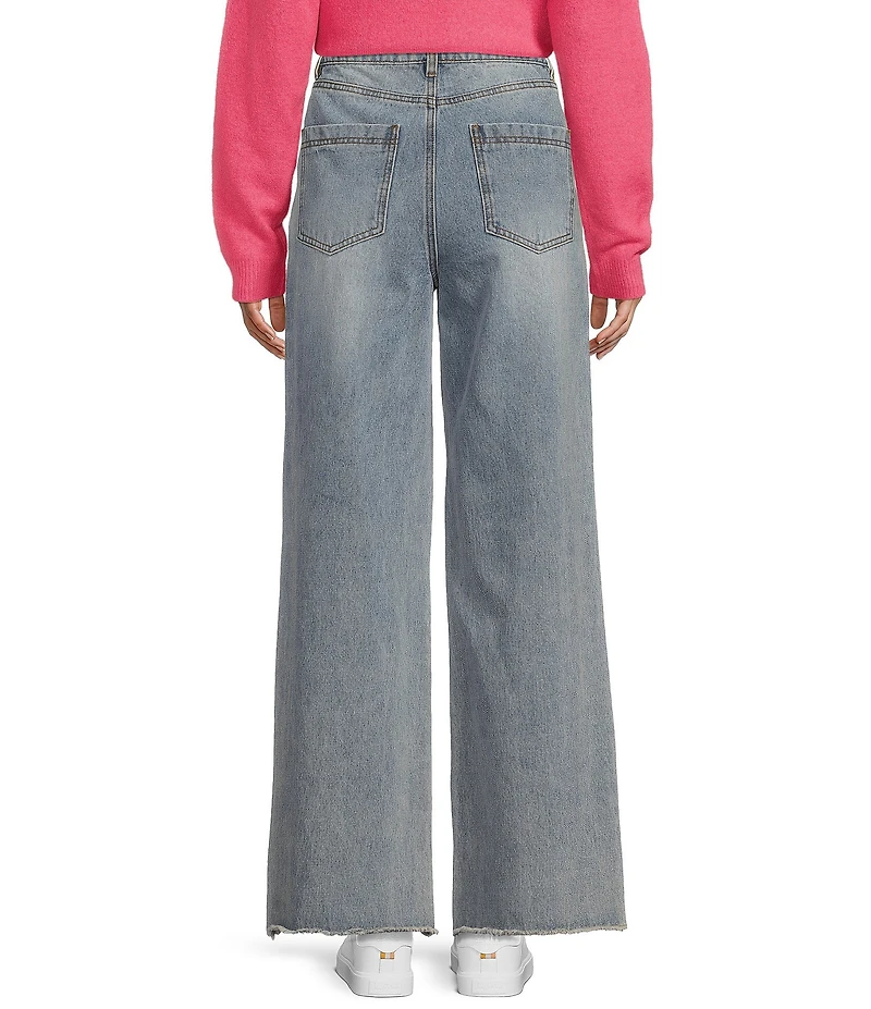 C&V Chelsea & Violet Distressed Rosette Wide Leg Denim Jeans