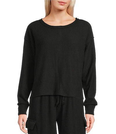 C&V Chelsea & Violet Round Neck Long Sleeve Brushed Waffle Oversized Coordinating T-Shirt