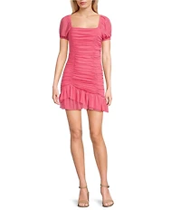 C&V Chelsea & Violet Short Sleeve Shirred Mesh Dress