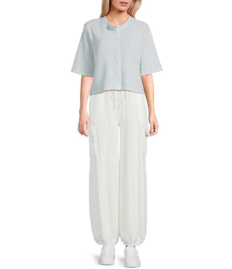 C&V Chelsea & Violet Short Sleeve Button-Front Short Sleeve Waffle Cardigan