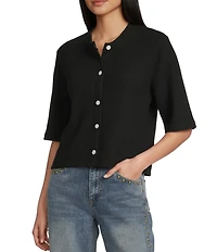 C&V Chelsea & Violet Short Sleeve Button-Front Short Sleeve Waffle Cardigan