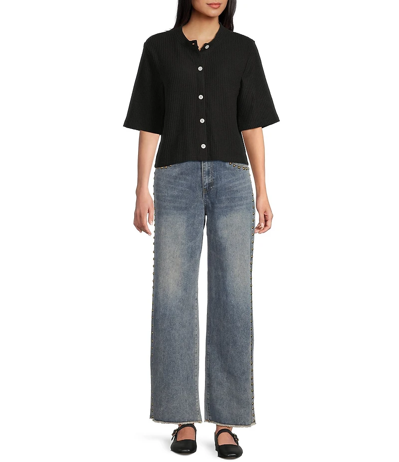 C&V Chelsea & Violet Short Sleeve Button-Front Short Sleeve Waffle Cardigan