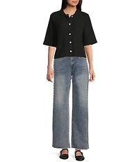 C&V Chelsea & Violet Short Sleeve Button-Front Short Sleeve Waffle Cardigan