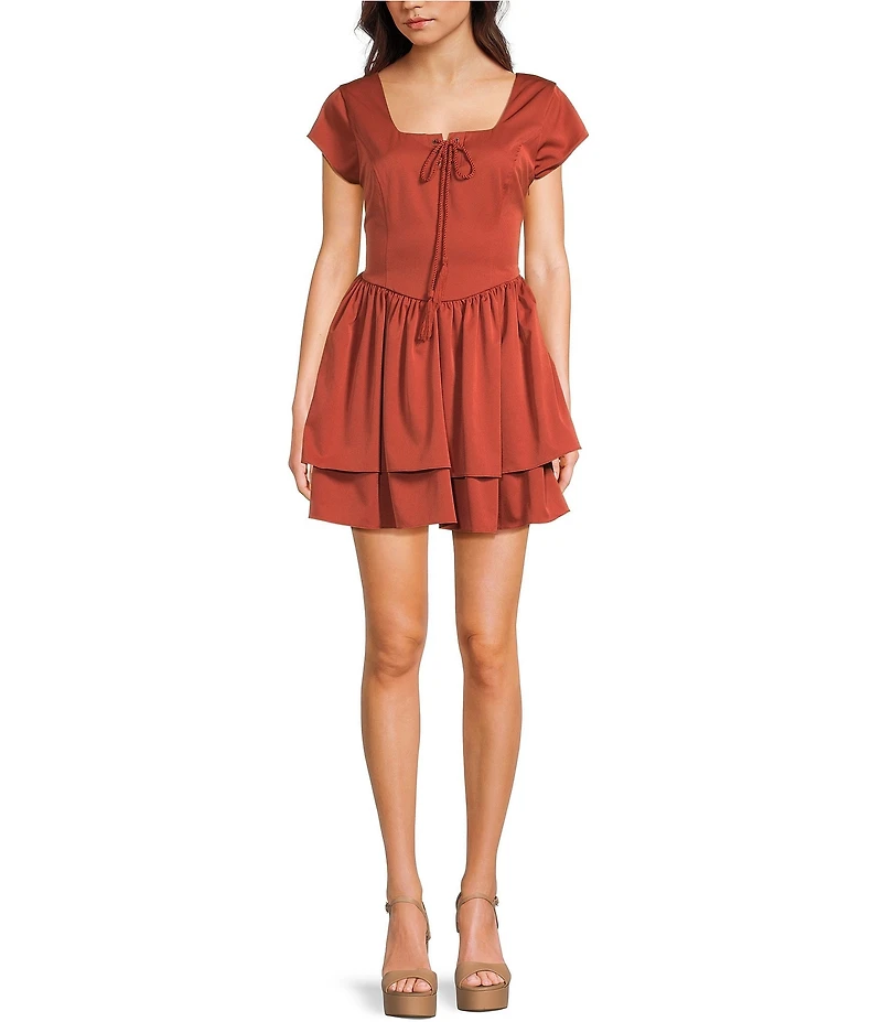 C&V Chelsea & Violet Square Neck Cap Sleeve Drop Waist Mini Dress