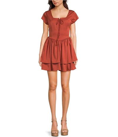 C&V Chelsea & Violet Square Neck Cap Sleeve Drop Waist Mini Dress