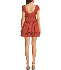 C&V Chelsea & Violet Square Neck Cap Sleeve Drop Waist Mini Dress