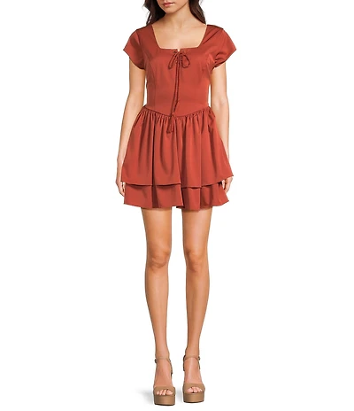 C&V Chelsea & Violet Square Neck Cap Sleeve Drop Waist Mini Dress