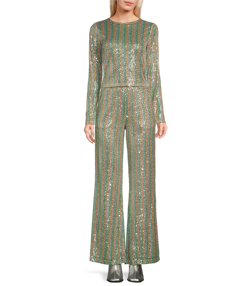 C&V Chelsea & Violet Stripe Sequin Flare Leg Coordinating Pants