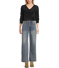 C&V Chelsea & Violet V-Neck Eyelash Sweater