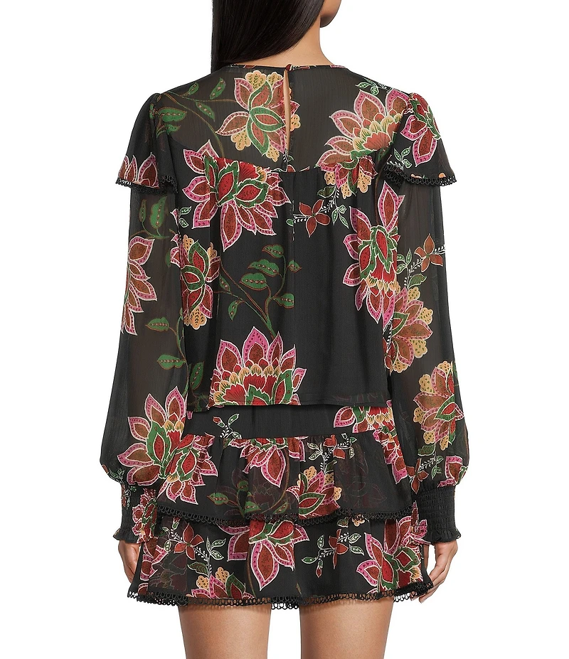 C&V Chelsea & Violet Woven Printed Fancy Smocked Coordinating Top