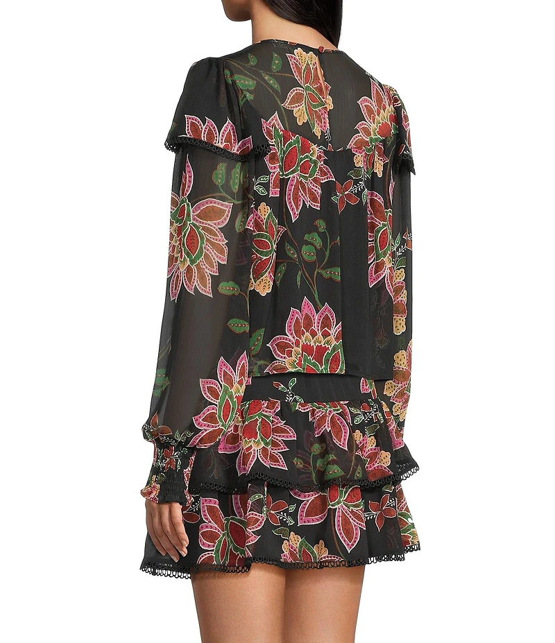 C&V Chelsea & Violet Woven Printed Fancy Smocked Coordinating Top