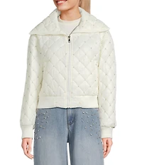 C&V Chelsea & Violet Zip Up Front Beaded Quilted Puffer Jacket