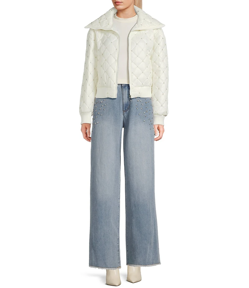 C&V Chelsea & Violet Zip Up Front Beaded Quilted Puffer Jacket