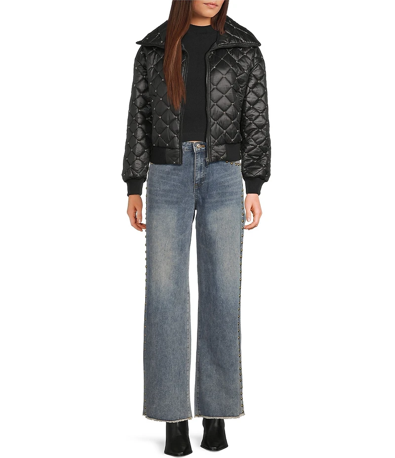 C&V Chelsea & Violet Zip Up Front Beaded Quilted Puffer Jacket