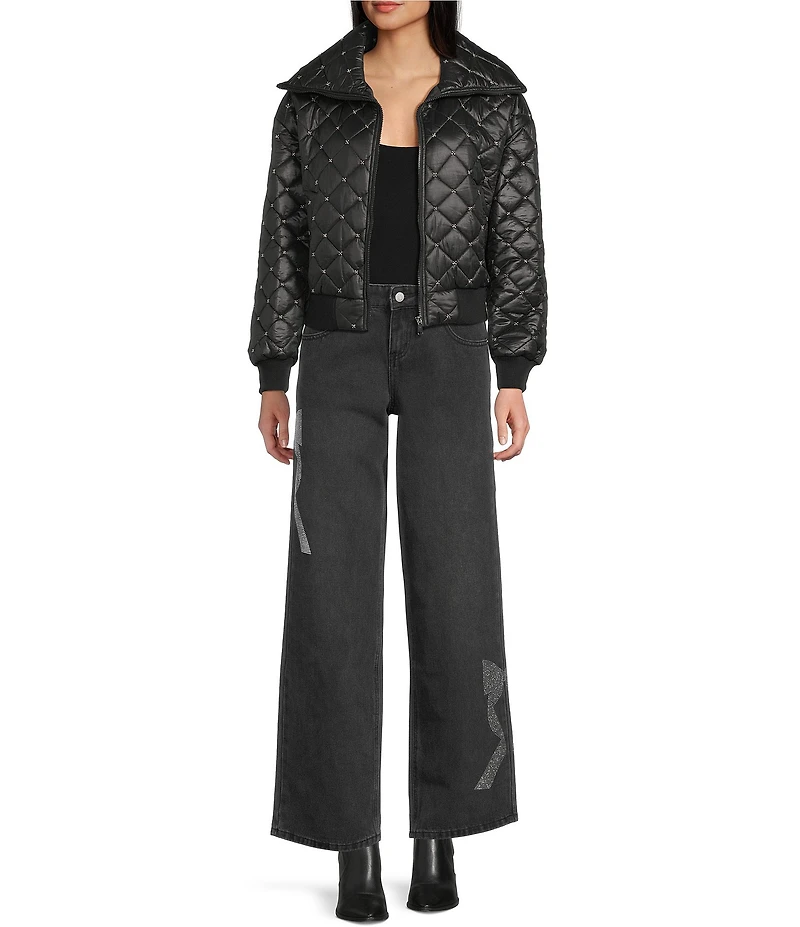 C&V Chelsea & Violet Zip Up Front Beaded Quilted Puffer Jacket