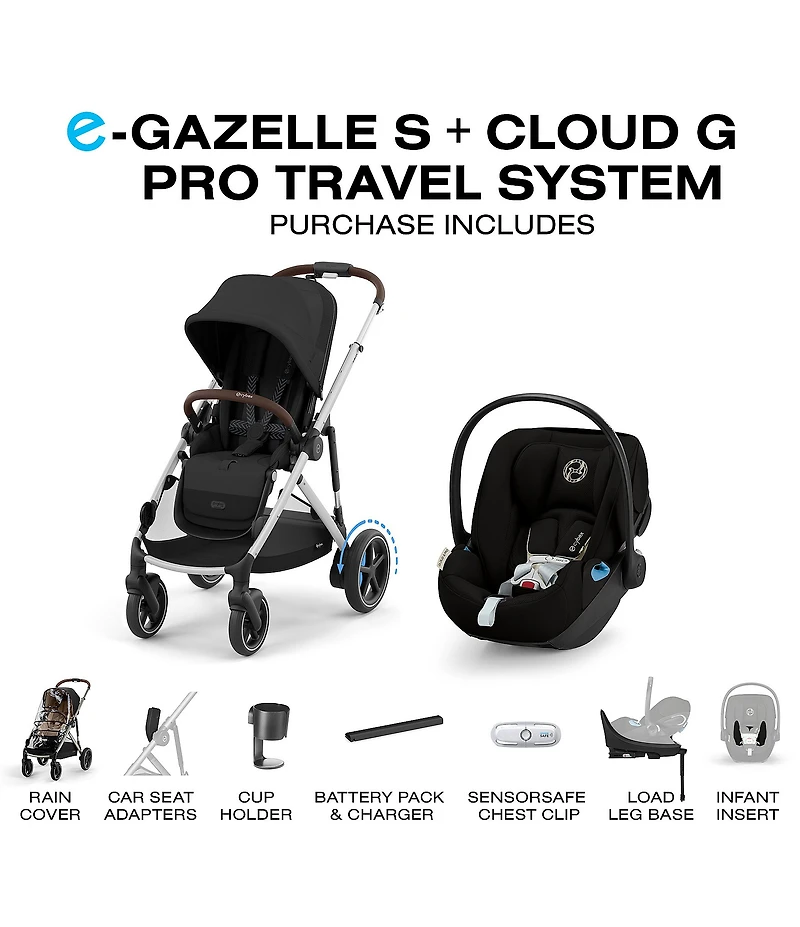 Cybex E-Gazelle S Stroller & Cloud G Pro Infant Car Seat With Load Leg Base Travel System