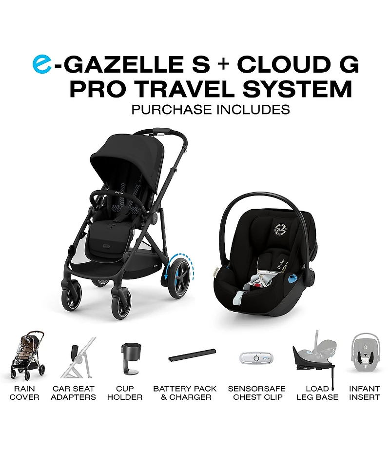 Cybex E-Gazelle S Stroller & Cloud G Pro Infant Car Seat With Load Leg Base Travel System