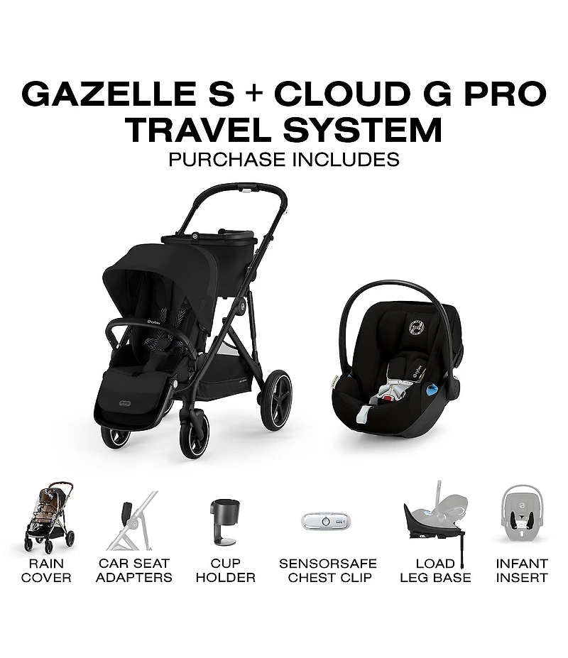 Cybex Gazelle S Stroller & Cloud G Pro Infant Car Seat with Load Leg Base Travel System