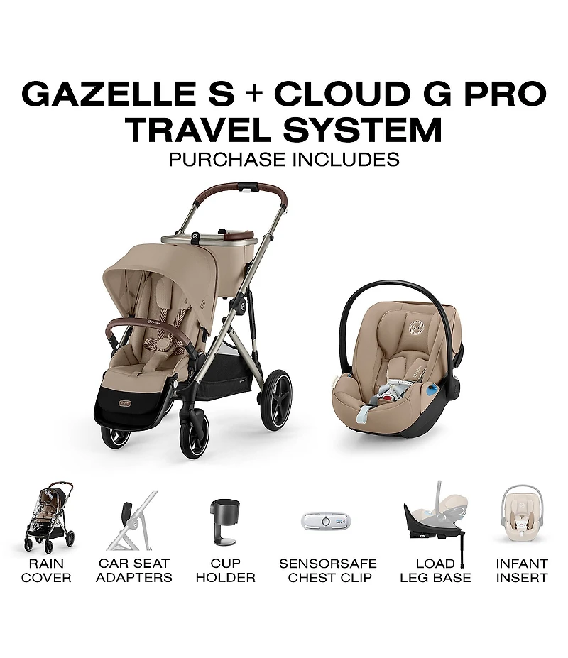 Cybex Gazelle S Stroller & Cloud G Pro Infant Car Seat with Load Leg Base Travel System