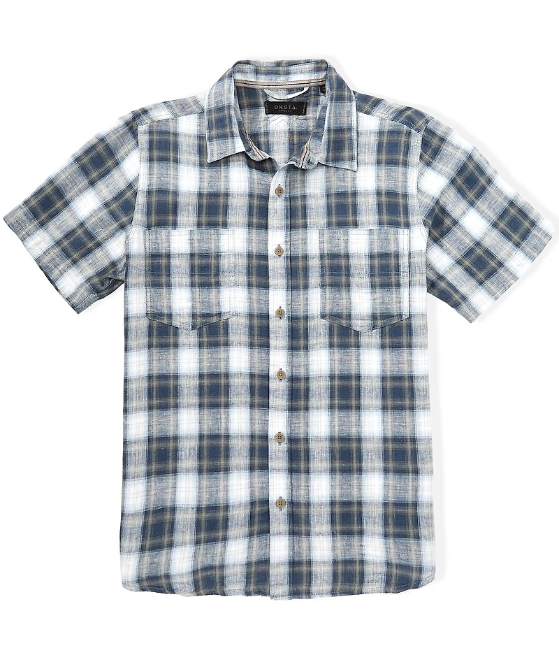 Dakota Grizzly Tad Linen Blend Plaid Short Sleeve Woven Shirt