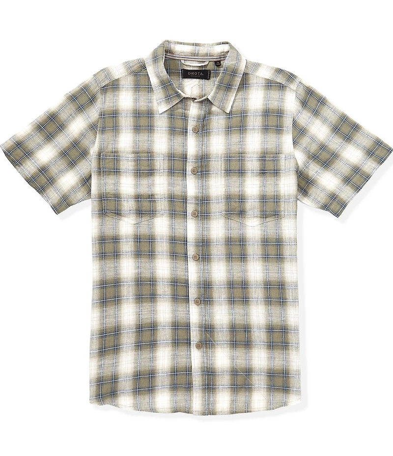 Dakota Grizzly Tad Linen Blend Plaid Short Sleeve Woven Shirt