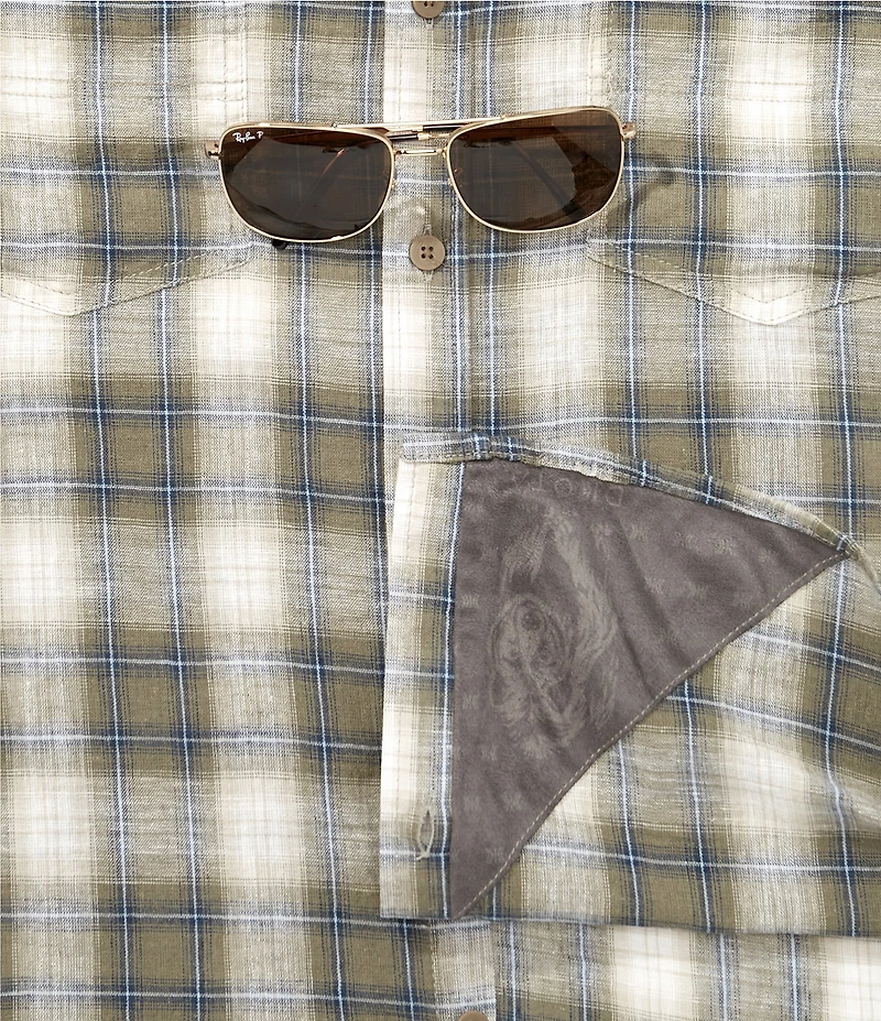 Dakota Grizzly Tad Linen Blend Plaid Short Sleeve Woven Shirt