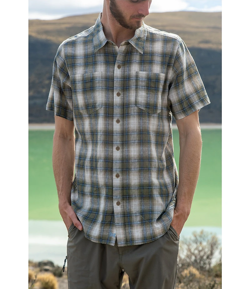 Dakota Grizzly Tad Linen Blend Plaid Short Sleeve Woven Shirt