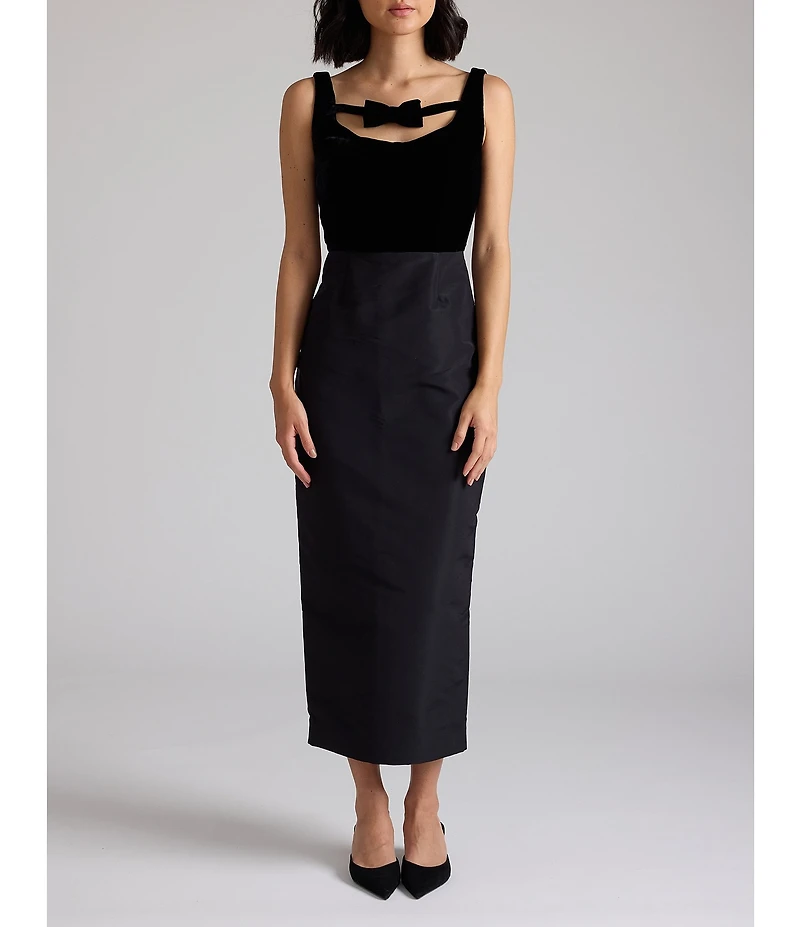 Damaris Bailey Amelie Velvet Sweetheart Bow Neckline Sleeveless Midi Dress