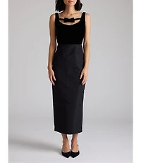 Damaris Bailey Amelie Velvet Sweetheart Bow Neckline Sleeveless Midi Dress