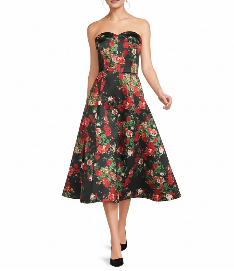 Damaris Bailey Blanca Duchess Satin Sweetheart Neck Strapless Midi Dress