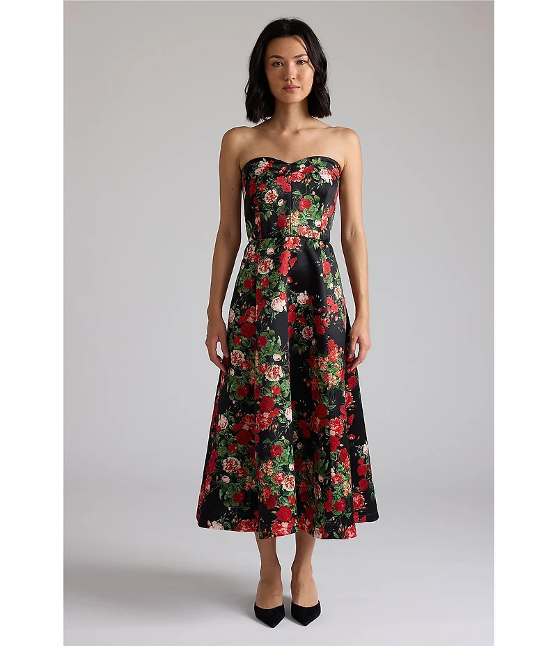 Damaris Bailey Blanca Duchess Satin Sweetheart Neck Strapless Midi Dress