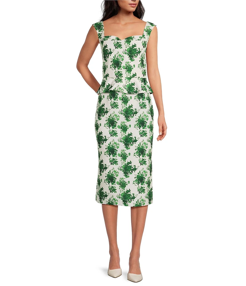 Damaris Bailey Celeste Coordinating Silk Floral Pencil Midi Skirt
