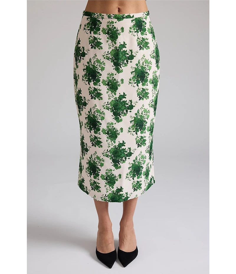 Damaris Bailey Celeste Coordinating Silk Floral Pencil Midi Skirt