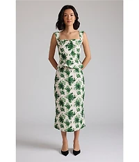 Damaris Bailey Coordinating Celeste Silk Green Floral Print Sweetheart Neckline Corset Peplum Top