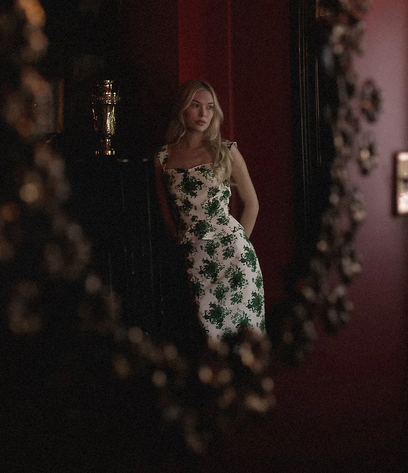 Damaris Bailey Coordinating Celeste Silk Green Floral Print Sweetheart Neckline Corset Peplum Top