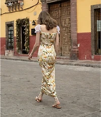 Damaris Bailey Eloise Floral Print Square Neck Mesh Cap Sleeve Maxi Dress