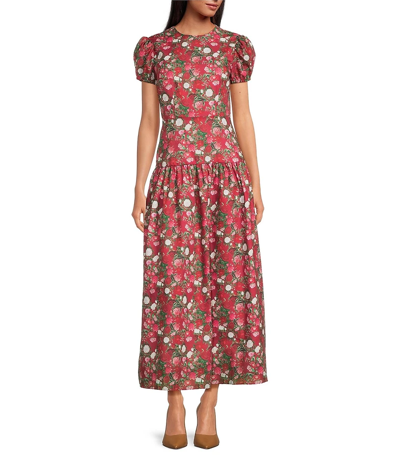Damaris Bailey Gisella Floral Short Puff Sleeve Round Neck Drop Waist Maxi Dress
