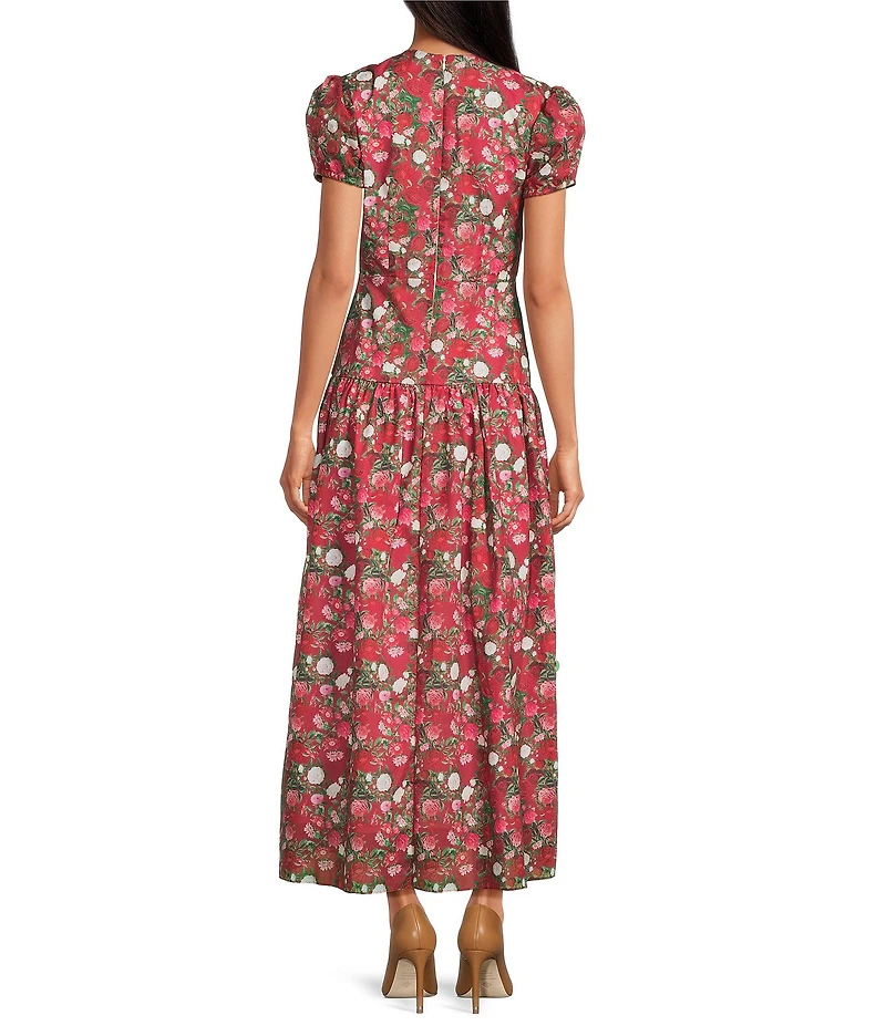 Damaris Bailey Gisella Floral Short Puff Sleeve Round Neck Drop Waist Maxi Dress