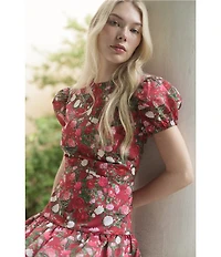 Damaris Bailey Gisella Floral Short Puff Sleeve Round Neck Drop Waist Maxi Dress