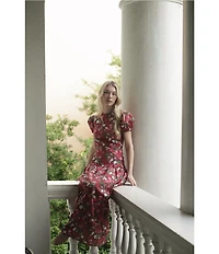 Damaris Bailey Gisella Floral Short Puff Sleeve Round Neck Drop Waist Maxi Dress